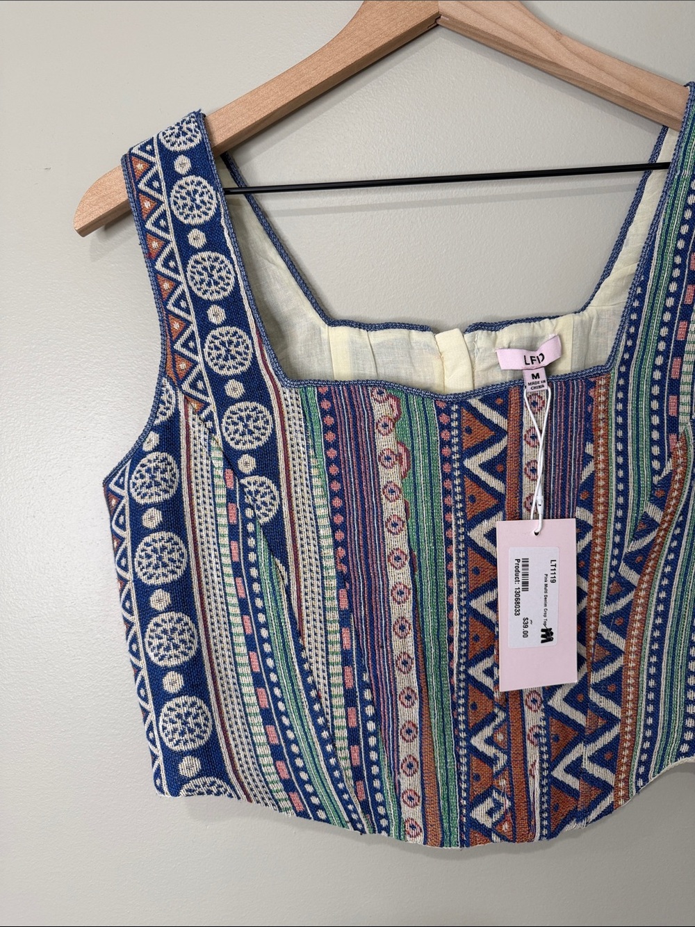 NWT Love Fate Destiny Striped Embroidered Crop Tank in Blue, Green & Rust - Picture 6 of 9